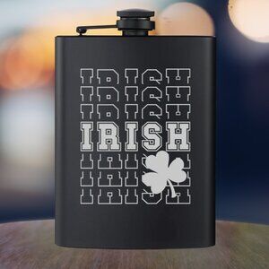 Personalized Engraved Irish Clover Multi Word Clover Black Flask